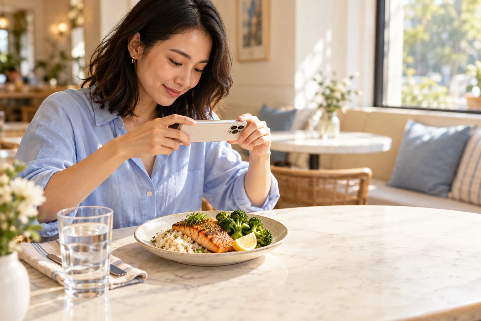 Woman photographing her lunch